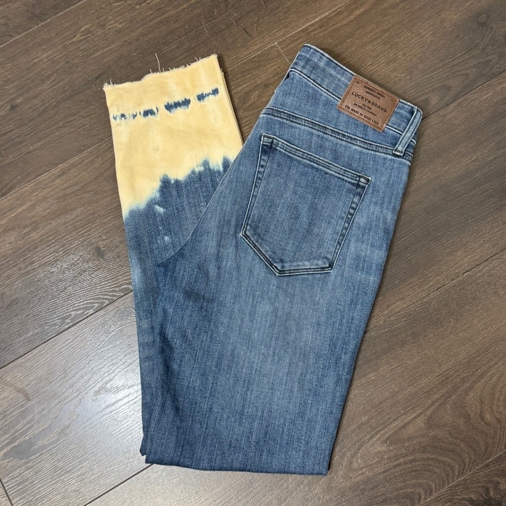 Lucky Brand Hayden‎ Skinny Jeans 6 8 Blue Dip Dye Bleach Raw Hem Stretch